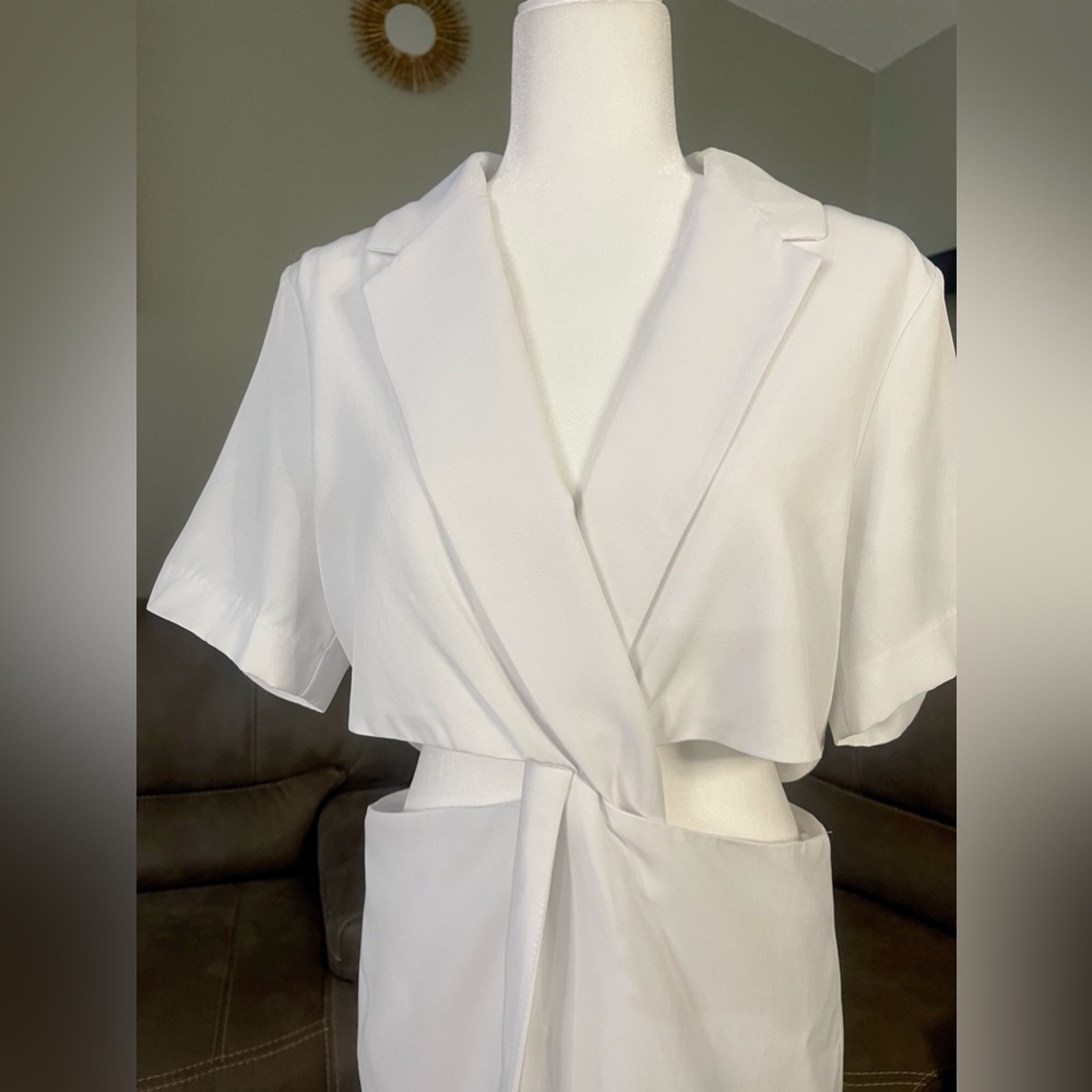 NWT Zara White Cut Out Mini Dress Sz L Summer Cocktail Party Event Trend Style - Picture 4 of 16